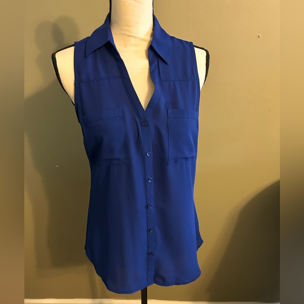 Express Portifino shirt blue button up tank top